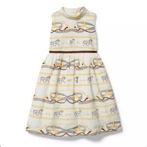 Janie and Jack Jet Ivory Horse Scarf Dress In White Brown, Gray & Gold Size 5
